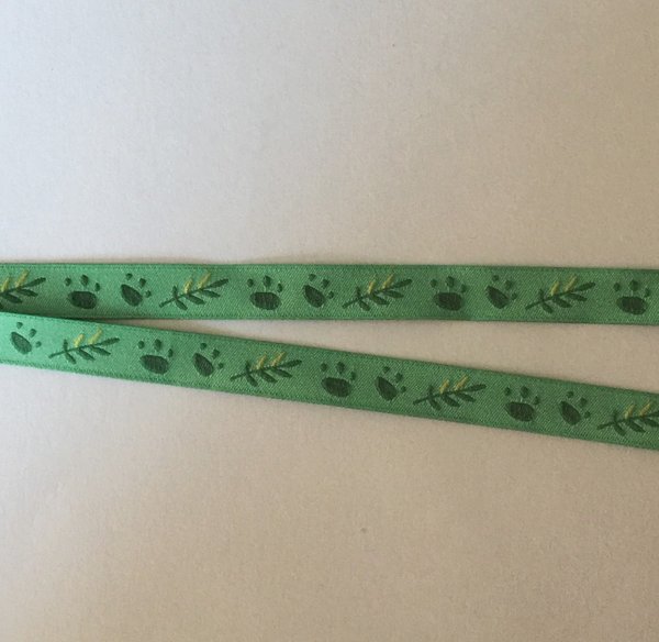 Webband, "Pfoten", grün, 10 mm breit