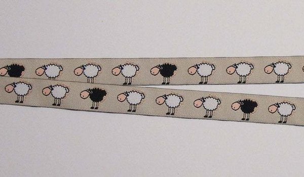 Webband, "Schafe", beige, 15 mm breit