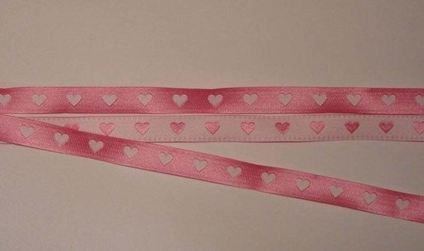 Webband, "Herzchen", rosa-weiß,  7 mm breit