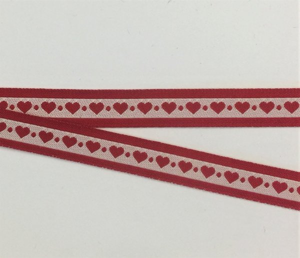 Webband, "Herzchen-Dots", rot-weiß, 10 mm breit