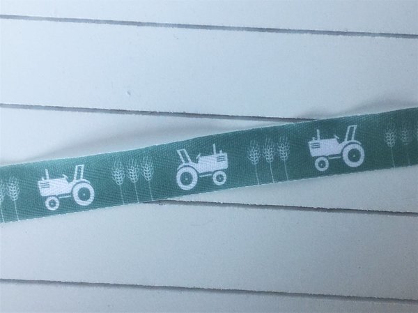 Webband, Köperband, bedruckt, Traktor grün, 20 mm breit