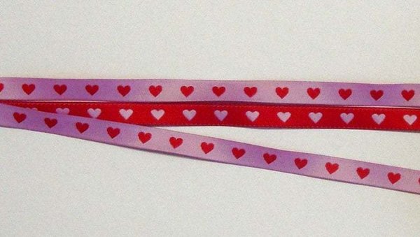 Webband, "Herzchen", rosa-rot,  7 mm breit