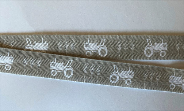 Webband, Köperband, bedruckt, Traktor beige, 20 mm breit