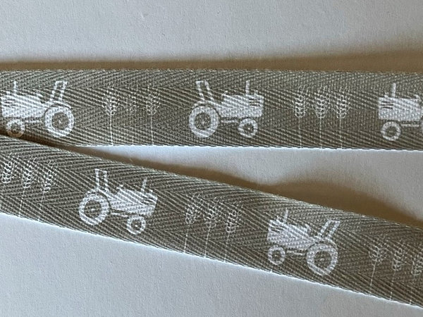 NEU!!! Webband, Köperband, bedruckt, Traktor beige, 20 mm breit