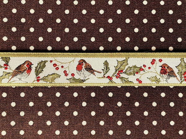 Webband "Rotkehlchen und Ilex", 16 mm breit